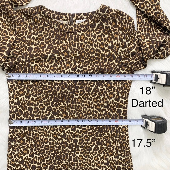J. Crew Leopard Print Brown Cream Tan Black Long Sleeve Shift Dress - Picture 8 of 9